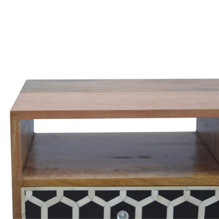 Bone Inlay Media Unit Honeycomb Black White Glass Knobs Single Shelf
