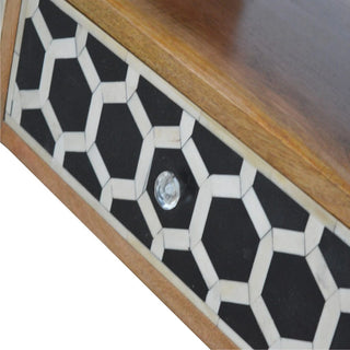 Bone Inlay Media Unit Honeycomb Black White Glass Knobs Single Shelf