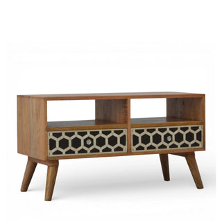 Bone Inlay Media Unit Honeycomb Black White Glass Knobs Single Shelf