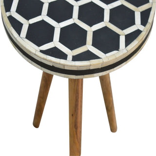 Bone Inlay Stool Honeycomb Round Top Natural Wood Tripod