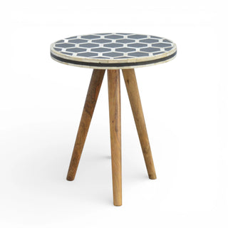 Bone Inlay Stool Honeycomb Round Top Natural Wood Tripod