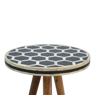 Bone Inlay Stool Honeycomb Round Top Natural Wood Tripod
