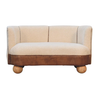 Front view of bouclé Cream Buffalo Small Sofa | Curved Back Design with cream bouclé curved