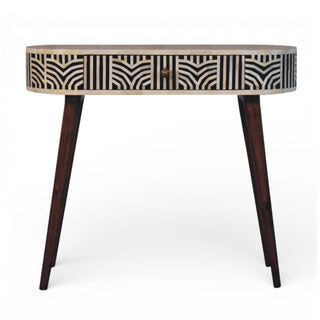 Edessa Bone Inlay Console Table Art Deco Oval Black White