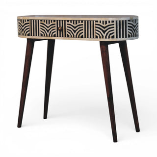 Edessa Bone Inlay Console Table Art Deco Oval Black White
