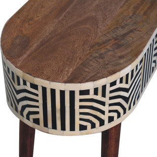 Edessa Bone Inlay Console Table Art Deco Oval Black White
