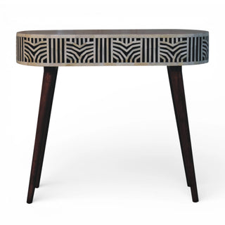 Edessa Bone Inlay Console Table Art Deco Oval Black White