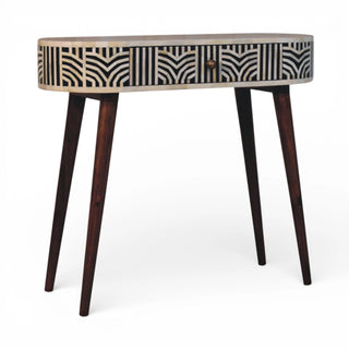 Edessa Bone Inlay Console Table Art Deco Oval Black White