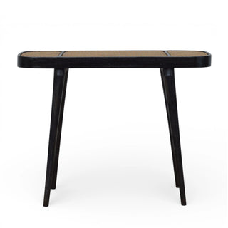 Larissa Rattan Console Table Woven Cane Top Carbon Black Splayed Legs Natural Rattan