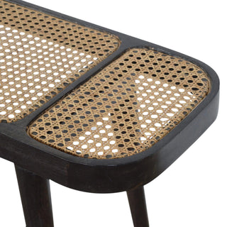 Larissa Rattan Console Table Woven Cane Top Carbon Black Splayed Legs Natural Rattan
