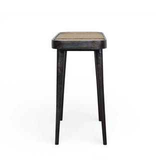 Larissa Rattan Console Table Woven Cane Top Carbon Black Splayed Legs Natural Rattan