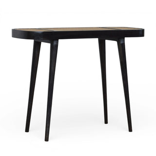 Larissa Rattan Console Table Woven Cane Top Carbon Black Splayed Legs Natural Rattan