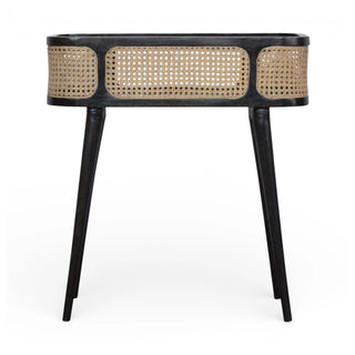 Larissa Rattan Tray Table Cane Panels Carbon Black Raised Lip Top Natural Rattan