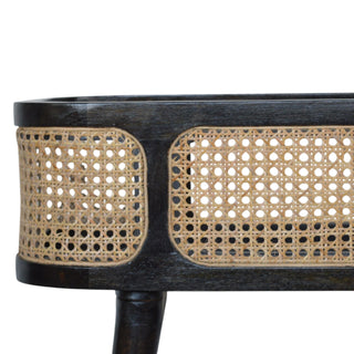 Larissa Rattan Tray Table Cane Panels Carbon Black Raised Lip Top Natural Rattan