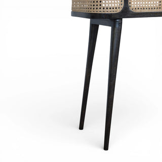 Larissa Rattan Tray Table Cane Panels Carbon Black Raised Lip Top Natural Rattan