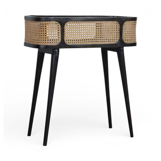 Larissa Rattan Tray Table Cane Panels Carbon Black Raised Lip Top Natural Rattan