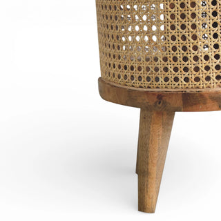 Larissa Rattan Footstool Cane Drum Body Cream Boucle Seat Nordic Legs Natural Rattan