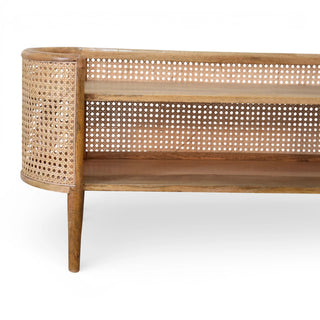 Larissa Rattan Sideboard Curved Cane Body Open Shelves Rounded Ends Natural Rattan