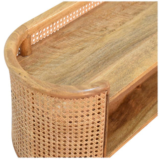 Larissa Rattan Sideboard Curved Cane Body Open Shelves Rounded Ends Natural Rattan