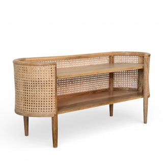 Larissa Rattan Sideboard Curved Cane Body Open Shelves Rounded Ends Natural Rattan