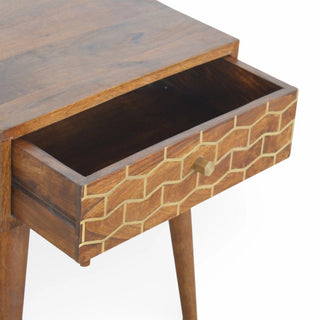 Gold Pattern Bedside Table | Chestnut Mango Wood