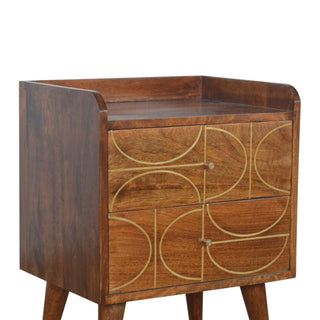 Gold Abstract Inlay Bedside Table | Chestnut Mango Wood