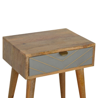 Grey Cement & Gold Inlay Bedside Table | Solid Mango Wood