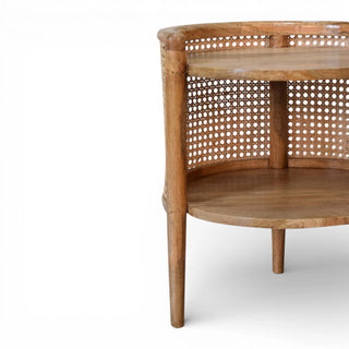 Round Rattan Bedside Table | Solid Mango Wood