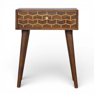 Gold Pattern Bedside Table | Chestnut Mango Wood