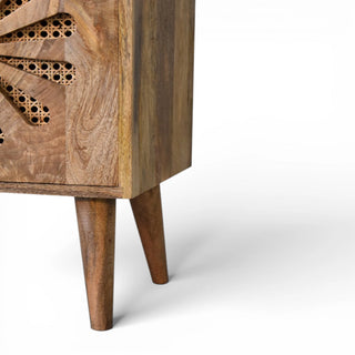 Rattan Bedside Table with Petal Design | Solid Mango Wood