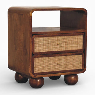 Chestnut Rattan Nightstand with 2 Drawers | Solid Mango Wood