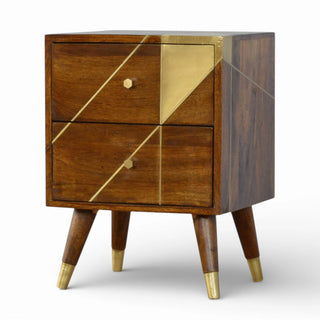 Gold Geometric Bedside Table | Chestnut Mango Wood