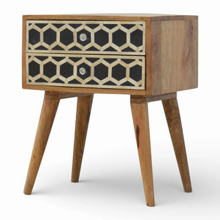 Bone Inlay Bedside Table with 2 Drawers | Solid Mango Wood