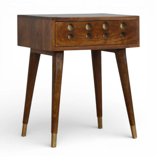 Gold Cut-Out Chestnut Bedside Table | 1 Drawer Nordic Legs