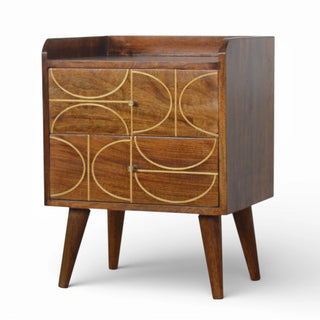 Gold Abstract Inlay Bedside Table | Chestnut Mango Wood