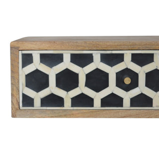 Wall Mounted Black & White Bone Inlay Bedside Table | Solid Mango Wood
