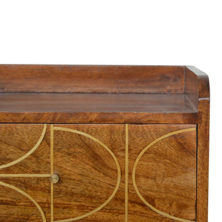 Gold Abstract Inlay Bedside Table | Chestnut Mango Wood