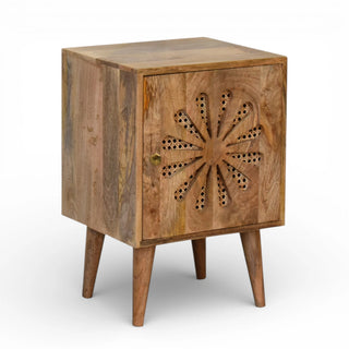 Rattan Bedside Table with Petal Design | Solid Mango Wood
