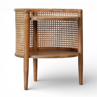 Round Rattan Bedside Table | Solid Mango Wood