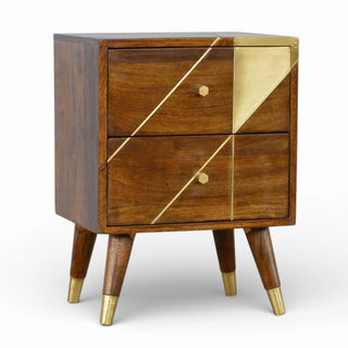 Gold Geometric Bedside Table | Chestnut Mango Wood
