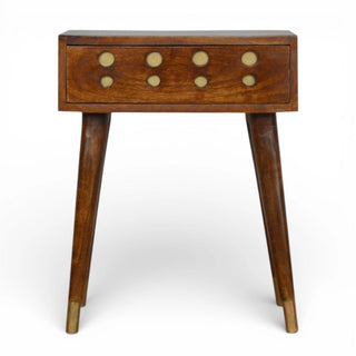 Gold Cut-Out Chestnut Bedside Table | 1 Drawer Nordic Legs