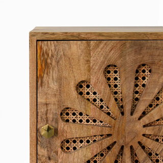 Rattan Bedside Table with Petal Design | Solid Mango Wood