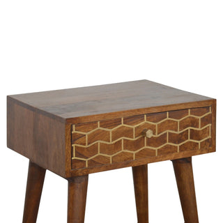 Gold Pattern Bedside Table | Chestnut Mango Wood