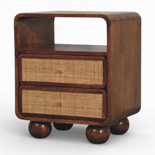 Chestnut Rattan Nightstand with 2 Drawers | Solid Mango Wood