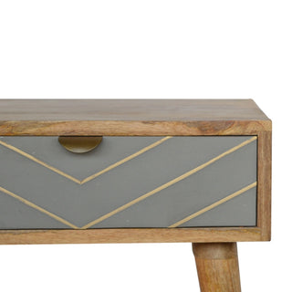 Grey Cement & Gold Inlay Bedside Table | Solid Mango Wood
