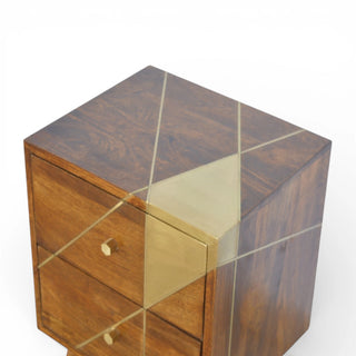 Gold Geometric Bedside Table | Chestnut Mango Wood