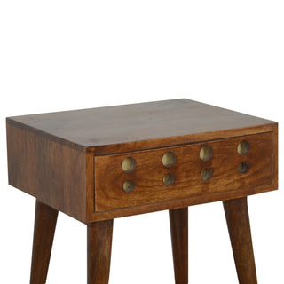 Gold Cut-Out Chestnut Bedside Table | 1 Drawer Nordic Legs