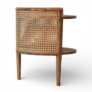 Round Rattan Bedside Table | Solid Mango Wood