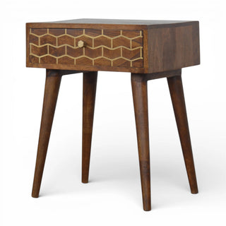 Gold Pattern Bedside Table | Chestnut Mango Wood
