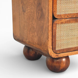 Chestnut Rattan Nightstand with 2 Drawers | Solid Mango Wood